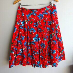 Talbots Red A-line Watercolor Floral Pleated Womens Size 6 Office Career Bright